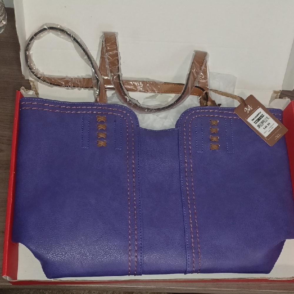 Purple Leather Tote Bag